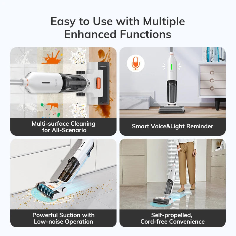 ILIFE W90 Cordless Wet Dry Smart Mop – 5500Pa Suction, Self-Cleaning in 1 Minute, Large Dual Water Tank