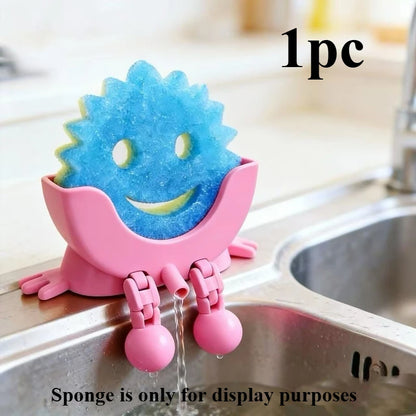 Cute Kitchen Sponge Holder with Drainage Holes & Legs – Fun Sink Edge Dish Sponge Stand for Countertop Organization 🧽✨