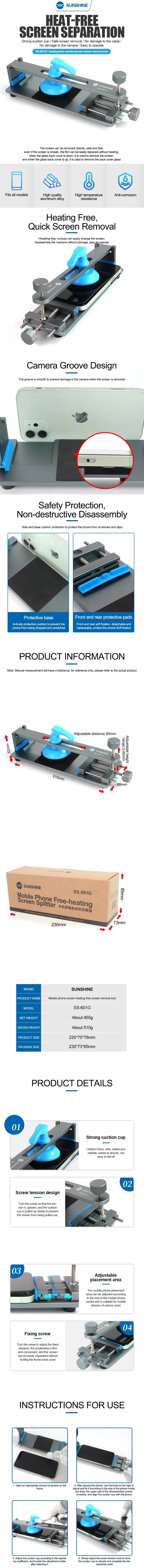 SUNSHINE SS-601G LCD Screen Separator – Mobile Phone Screen Heating & Quick Removal Clamping Fixture Repair Tool