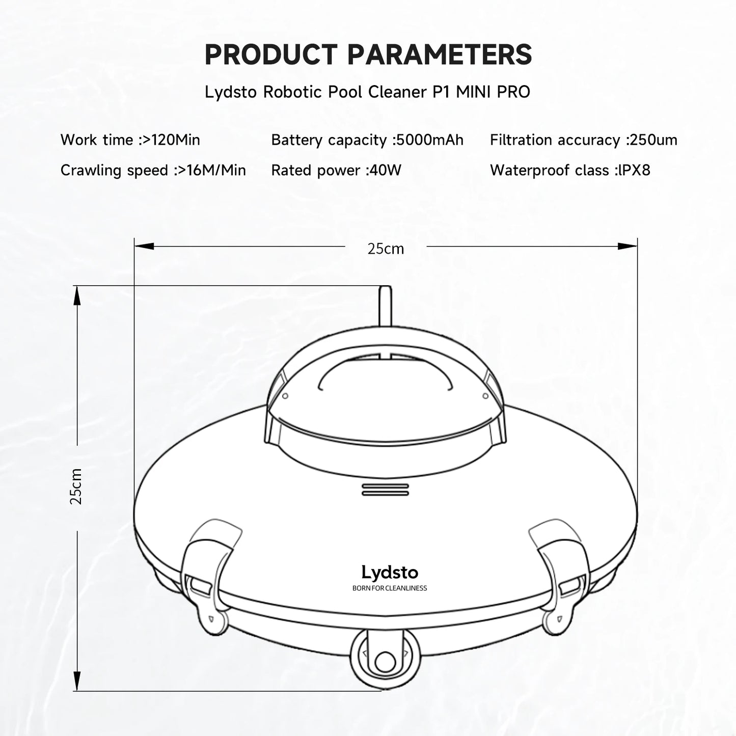 Lydsto Cordless Robotic Pool Cleaner - Automatic Swimming Pool Vacuum, Wireless Operation, Auto-Parking Feature