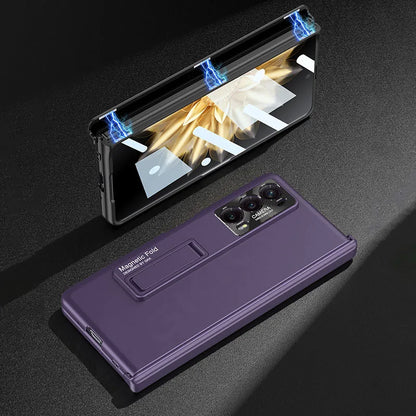 Original Honor Magic V2 Magnetic Hinge Case – Anti-Knock Matte Hard Cover with Outer Screen Glass Stand