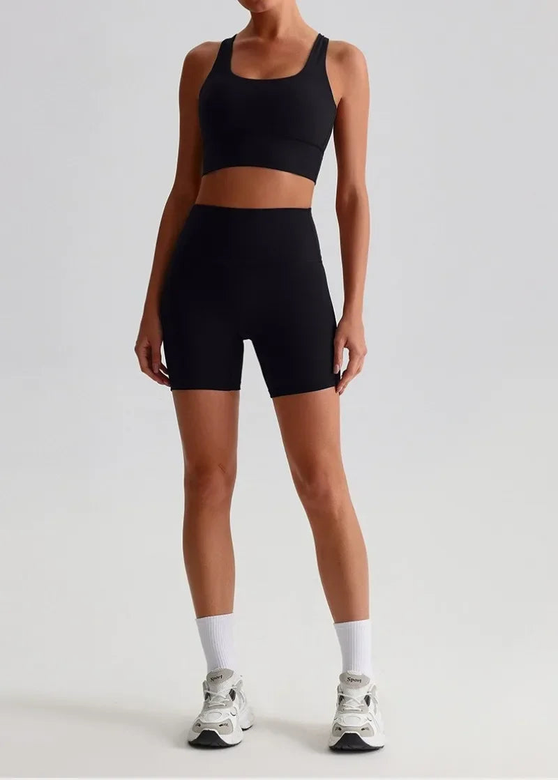 Women's Seamless Yoga Set — Quick-Dry Backless Bra & Booty-Lifting Shorts for Running, Gym & Fitness Workouts