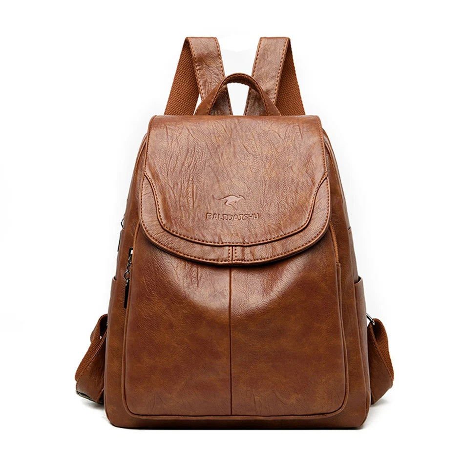 Women’s Large Capacity Leather Bookbag Rucksack - High-Quality Vintage Backpack, School and Travel Purse