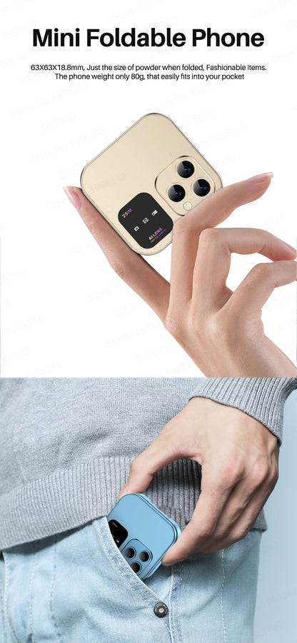 SERVO I16 Pro Mini Fold Mobile Phone — Dual SIM 2G GSM Flip Cellphone with Speed Dial, FM, 3.5mm Jack & Video Player