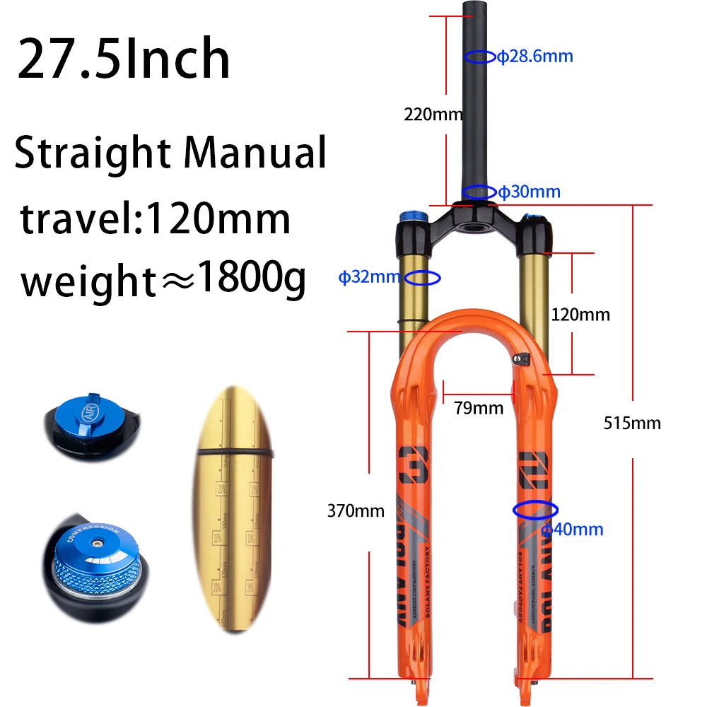 BOLANY Bike Air Fork – 27.5/29inch, 120mm Travel, Lightweight Magnesium Alloy Oil Air Suspension with Quick Release