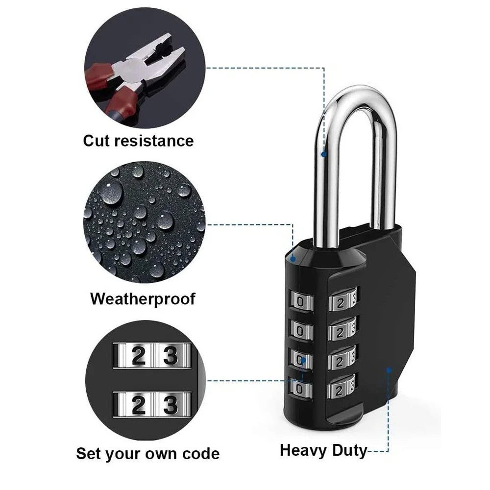 4-Digit Combination Lock – Resettable, Waterproof & Heavy-Duty Padlock for Outdoor Use