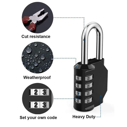 4-Digit Combination Lock – Resettable, Waterproof & Heavy-Duty Padlock for Outdoor Use