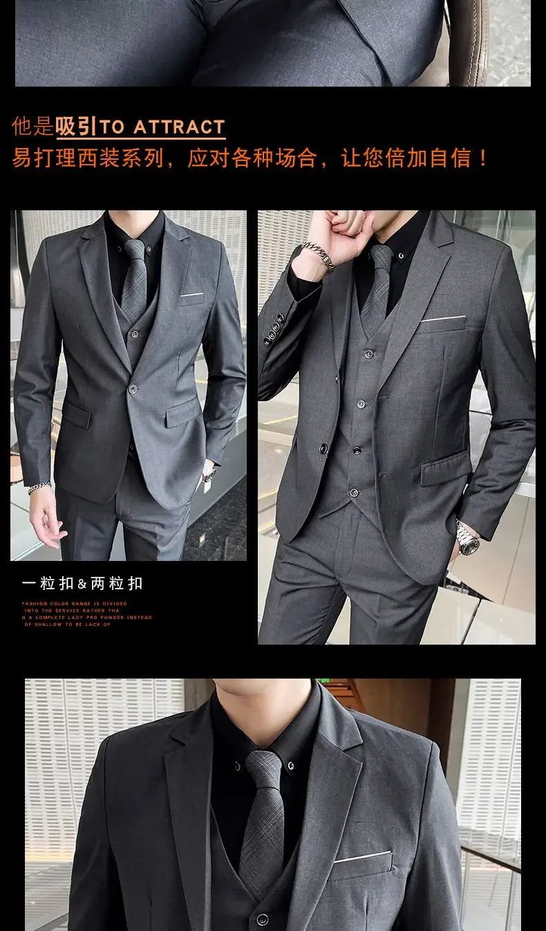 Men’s 3-Piece Suit 6XL — Blazer, Vest & Trousers, Italian Style Fashion Business Wedding Formal Gentleman Dress