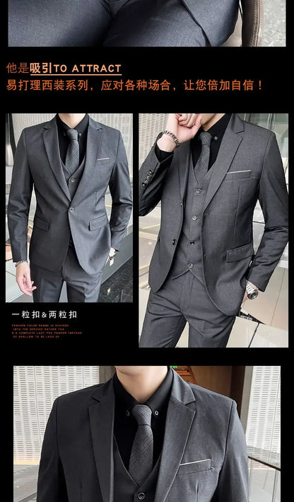 Men’s 3-Piece Suit 6XL — Blazer, Vest & Trousers, Italian Style Fashion Business Wedding Formal Gentleman Dress