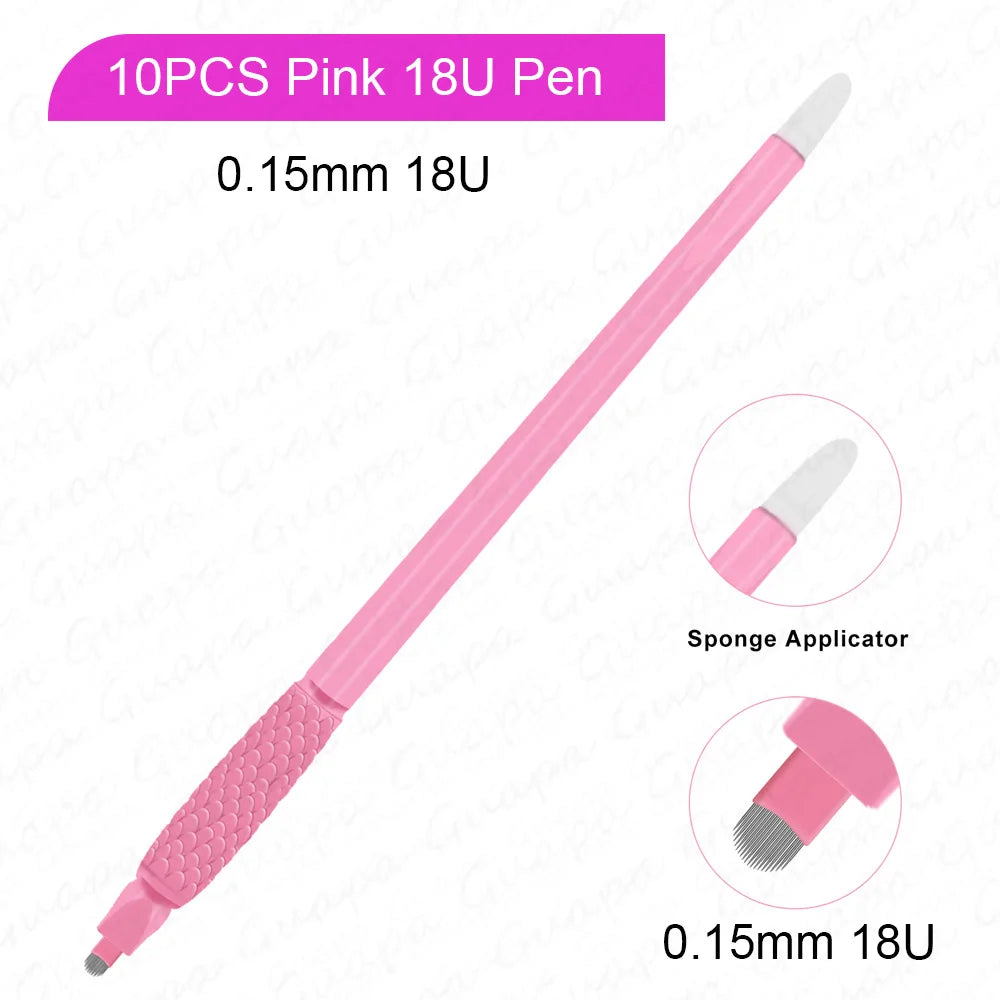 10pcs Disposable Microblading Pens – 18U & 14F Semi-Permanent Eyebrow Hand Tools