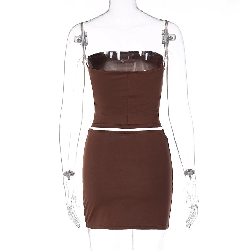 Hugcitar Solid Sleeveless Folds Tube Crop Top & Skirt Set – 2 Piece Summer Fashion Streetwear, Beach Clothing