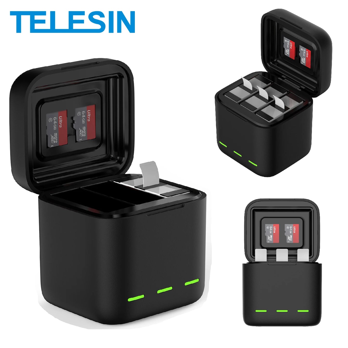 TELESIN 3-Slot Fast Battery Charger for GoPro Hero 13 – Portable Charging Dock for Action Camera Accessories