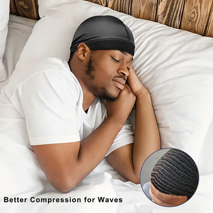 Men’s Silky Durag with Long Tail - Pirate Hat, Headband, Turban, Wave Cap, Unisex Satin Wig Cap with Elastic Band