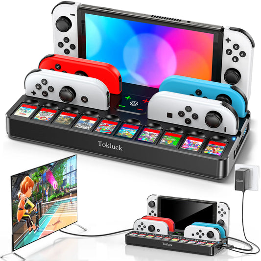 Switch Joy-Con Charger & Game Card Dock Station — HDMI & USB 3.0 Port Charging Stand for Switch OLED with Storage