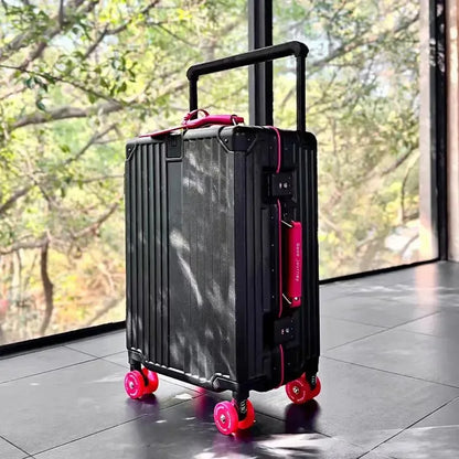 Aluminum Frame Rolling Luggage — Wide Handlebar Trolley Suitcase with Colorful Silent Spinner Wheels, TSA Lock & Large Capacity
