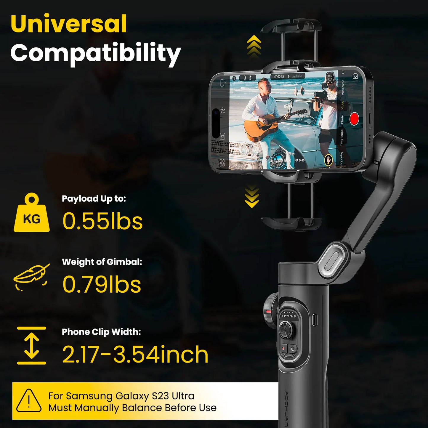 AOCHUAN Smart XE Combo1 3-Axis Handheld Gimbal Stabilizer – iPhone & Android Smartphone with Extension Rod