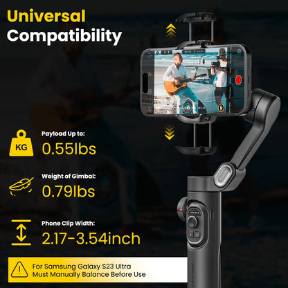 AOCHUAN Smart XE Combo1 3-Axis Handheld Gimbal Stabilizer – iPhone & Android Smartphone with Extension Rod