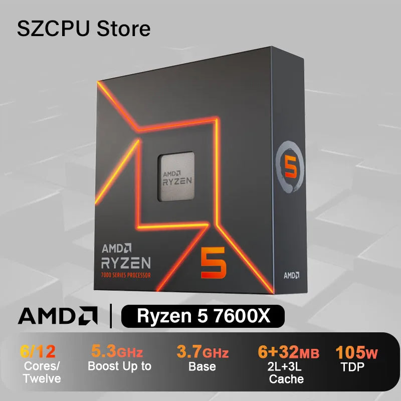 AMD Ryzen 5 7600X CPU - 6-Core, 12-Thread Gaming Processor, 5nm, 38MB Cache, Socket AM5 (No Fan)