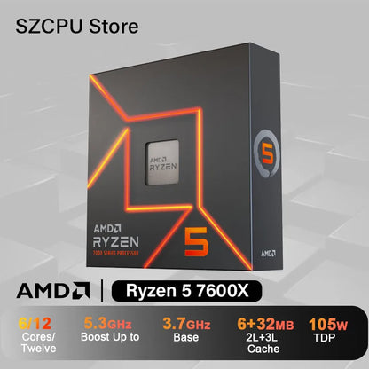 AMD Ryzen 5 7600X CPU - 6-Core, 12-Thread Gaming Processor, 5nm, 38MB Cache, Socket AM5 (No Fan)