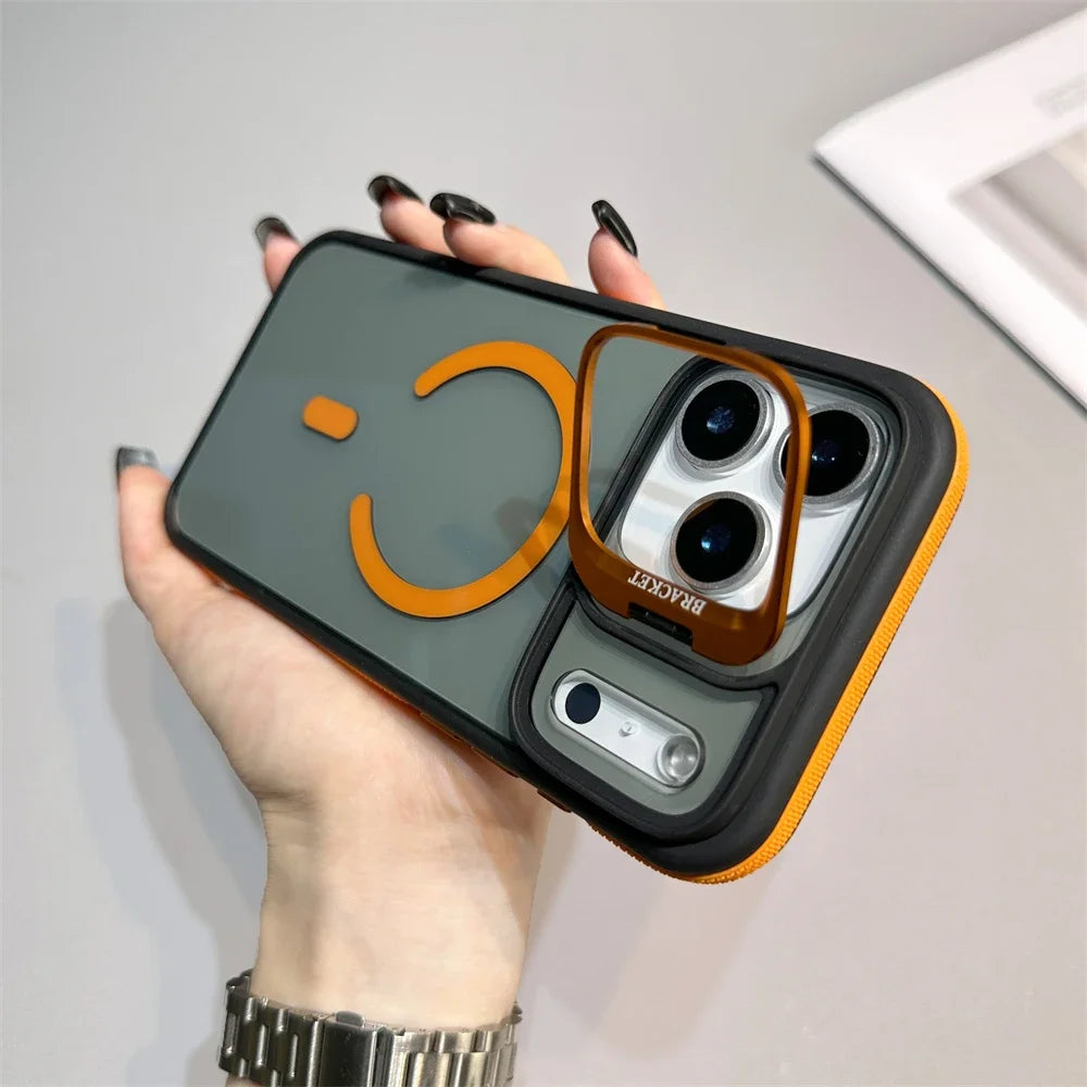 Luxury Matte Transparent MagSafe Kickstand Case — Magnetic Stand Cover for iPhone 11–17 Air, Plus, Pro Max