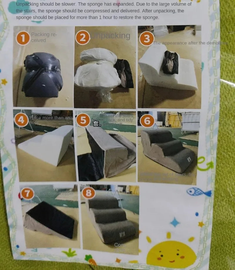 Pet 2/3-Step Stair Ramp for Dogs and Cats - Memory Foam Sponge, Removable and Washable, Training Pet Ramp for Sofa