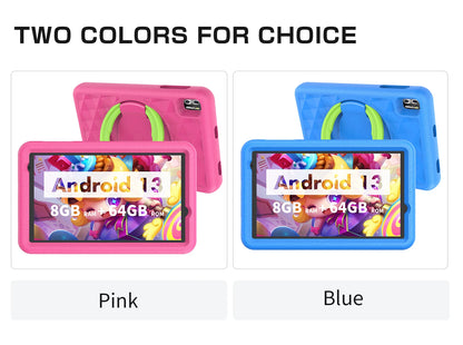 VASOUN Kids Tablet 8 Inch – Android 13, Quad-Core, 8GB RAM (4+4 Expand), 64GB ROM, 5000mAh, Dual Camera, WiFi, Parental Control