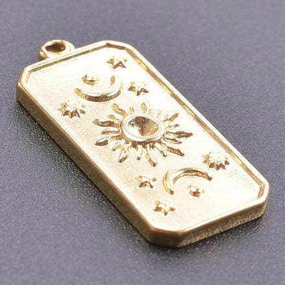 6pcs Real Gold-Plated Sun Charms - Stainless Steel Jewelry Making Pendants, Heart, Moon & Sunshine Design