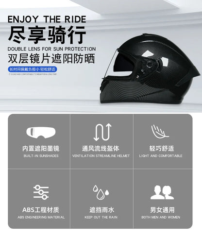 Full-Face Motorcycle Helmet — Winter Warm Double Visor Racing & Sports Motorbike Helmet