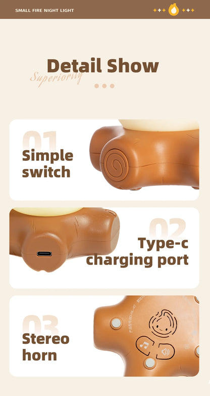 Campfire LED Night Light with White Noise – Creative Room Desk Lamp for Kids Gift