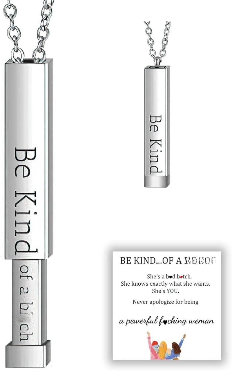 Be Kind of A B Necklaces for Women - Hidden Message, Friendship Jewelry Gift for Best Friends, Sorority Sisters, Square Tube Pendant