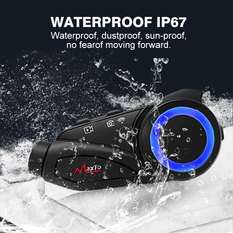 MAXTO M3 Motorcycle Helmet Bluetooth Headset — 1080P WiFi Video Recorder, Waterproof Intercom for 6 Riders, 1000m Range