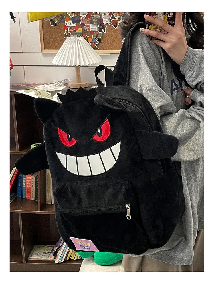 Pokemon Gengar & Pikachu Plush Backpack – Cute Kawaii Cartoon Bag, Large Storage for Anime Lovers & Couple Gifts