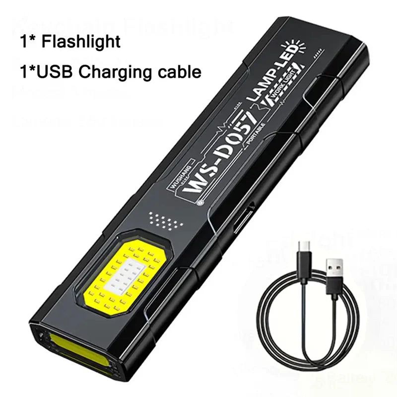 LED USB Rechargeable Keychain Flashlight – Mini COB Torch EDC Pocket Lantern with Magnet