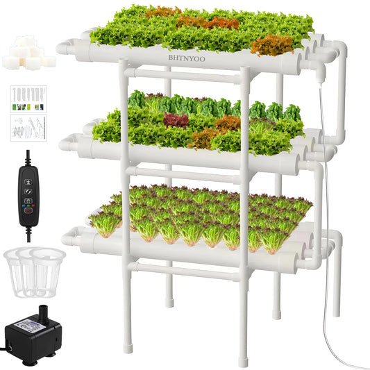 Hydroponics Growing System Kit — 3-Layer 108-Site PVC Pipe Hydroponic Garden for Vegetables & Herbs