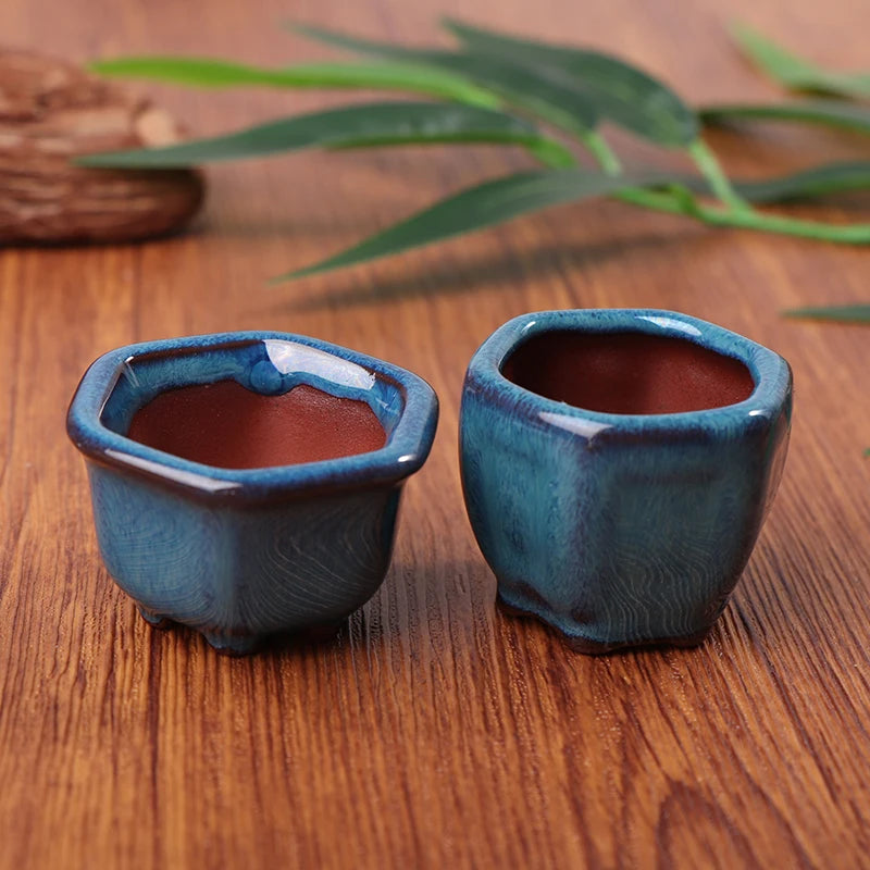 Mini Chinese Style Ceramic Bonsai Pot – Breathable Succulent Planter with Drainage Holes for Home