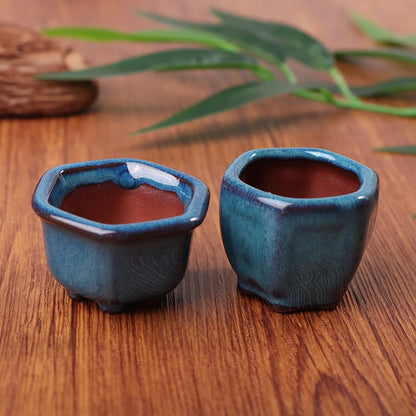 Mini Chinese Style Ceramic Bonsai Pot – Breathable Succulent Planter with Drainage Holes for Home