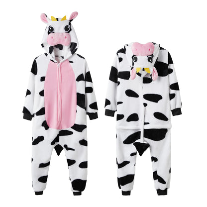 Pink Cow Onesie Pajamas — Cartoon Animal Costume for Women, Men, Girls & Boys, Funny Halloween & Winter Home Outfit