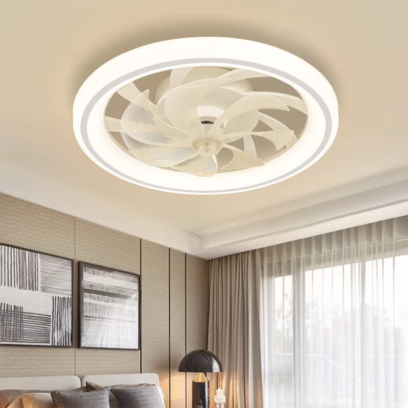 Smart Ceiling Fan with Lights Remote Control - Bedroom Decor Ventilator Lamp, 48cm Air Invisible Blades, Retractable & Silent
