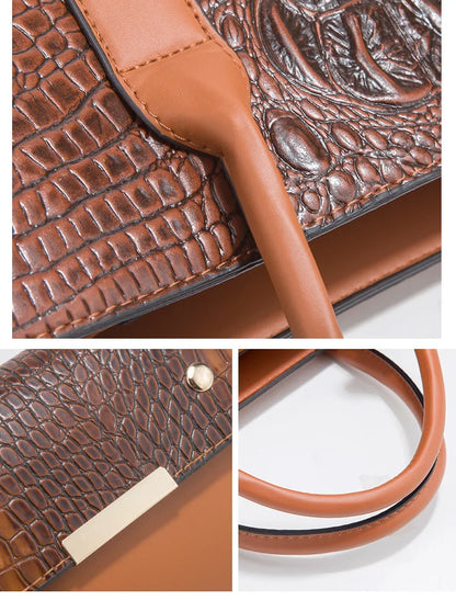 New Crocodile Pattern Handbag Set for Women — 3Pcs Tote, Shoulder Bag & Clutch, Large Capacity Fashion Set