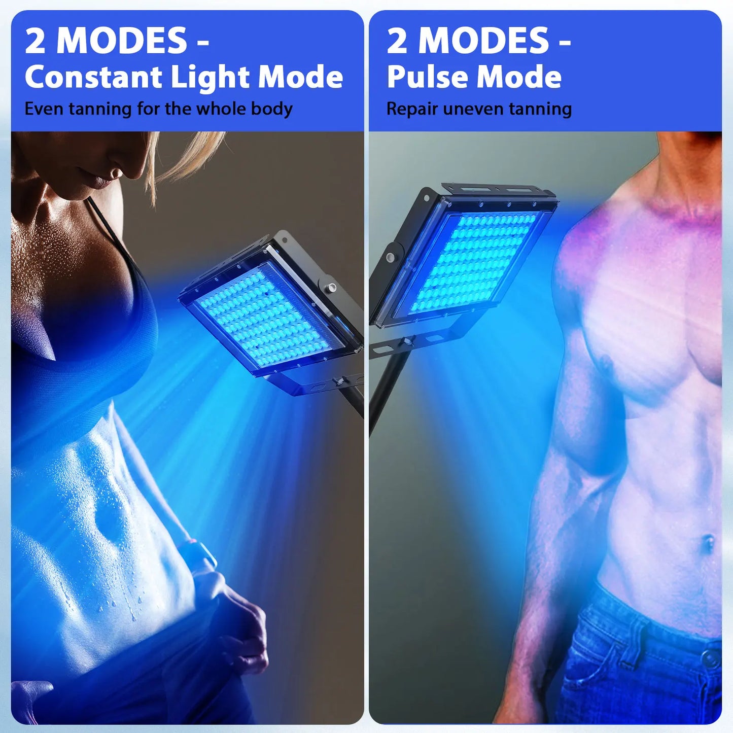 50W UV Tanning Lamp — Tripod Solarium with 48 Blue LEDs (460nm & 480nm) for Body Tanning & Skincare