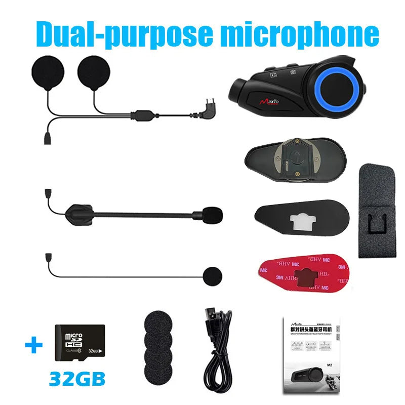 MAXTO M3 Motorcycle Helmet Bluetooth Headset — 1080P WiFi Video Recorder, Waterproof Intercom for 6 Riders, 1000m Range