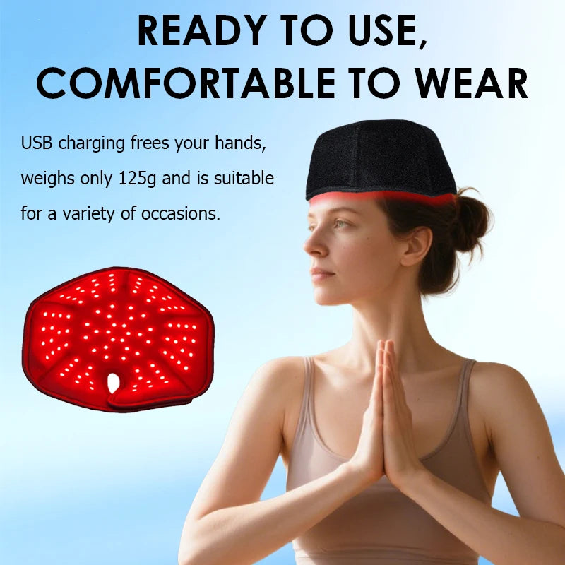 Red Light Therapy Hair Growth Cap – 660nm & 850nm Infrared Device for Hair Loss Treatment with USB Charging