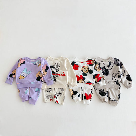 Disney Cartoon Sweatshirt Set – Autumn Long Sleeve Tops & Pants for Kids, Casual Outfit