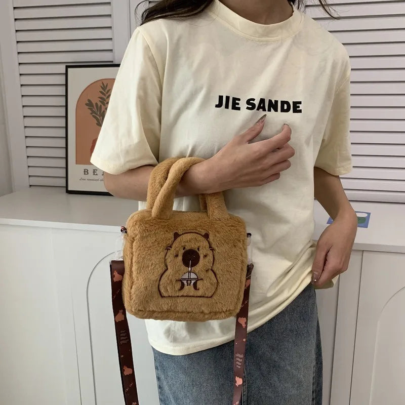 Cartoon Plush Crossbody Bag - Cute Kapybara Plush Doll Handbag, Anime Peripheral, Children's Coin Bag