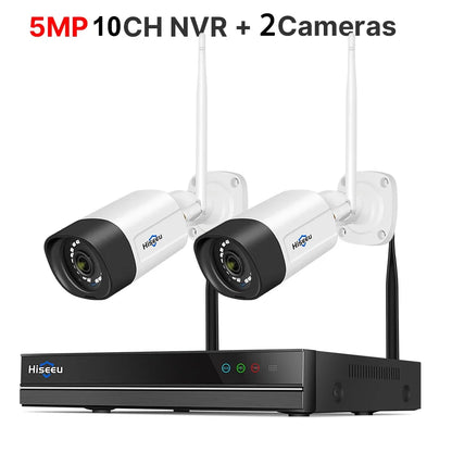 Hiseeu 10CH 5MP WiFi Security Camera System — H.265 NVR with Color Night Vision, Human Motion Detection & 2-Way Audio Outdoor Cameras