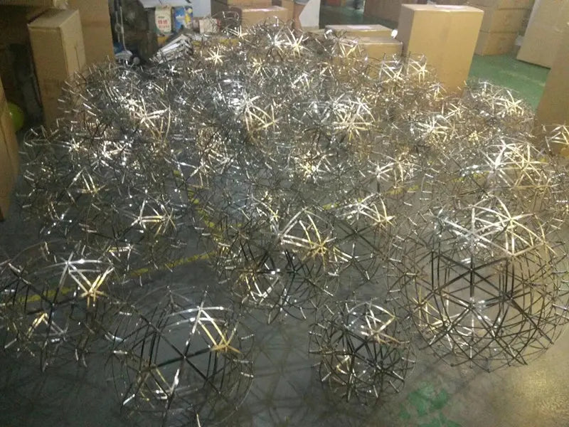 Italy Designer Spark Ball LED Chandelier – Stainless Steel Firework Pendant Lamp with Remote for Loft Living Room Decor