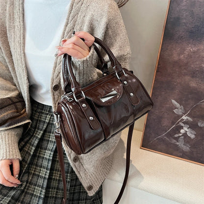 Burgundy Mini Top-Handle Bag for Women — PU Leather Shoulder & Crossbody Handbag 2024 Luxury Designer