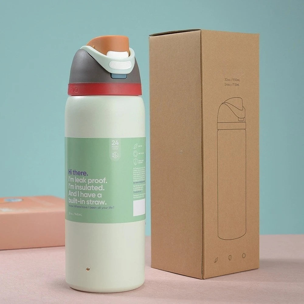 New Iced Water Bottle – Stainless Steel Thermos Cup with Straw for Cold Drinks, Iced Coffee & Sports, 24oz & 32oz for Kids