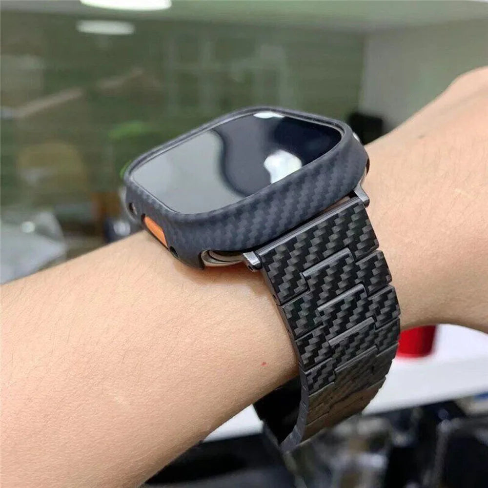 Genuine Carbon Fiber Shockproof Case – Slim Bumper Cover for Apple Watch S8/S9/Ultra 2 (49mm)