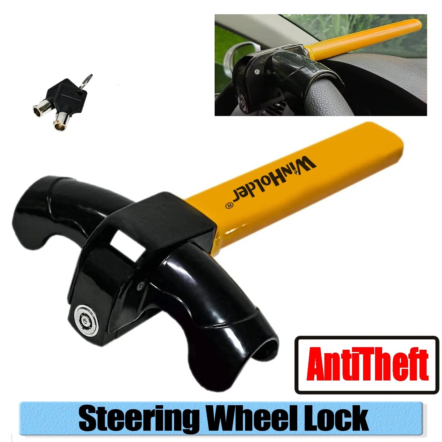 Universal Car Steering Wheel Lock | Maximum Security Anti-Theft T-Bar Immobilizer | Fits All Steering Wheels